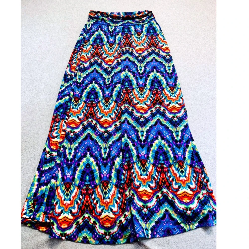 Counterparts Signature Studio M USA Colorful Abstract Maxi Skirt Pull On Boho
